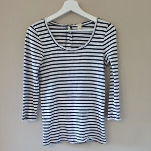 J. Crew Navy and White Striped 3/4 Sleeve Top